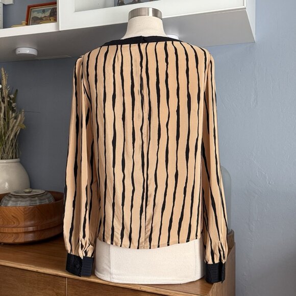 Vtg 80s DAVID HAYES 3pc Silk Blouse Blazer & Pleated Skirt Suit Striped - Picture 4 of 12